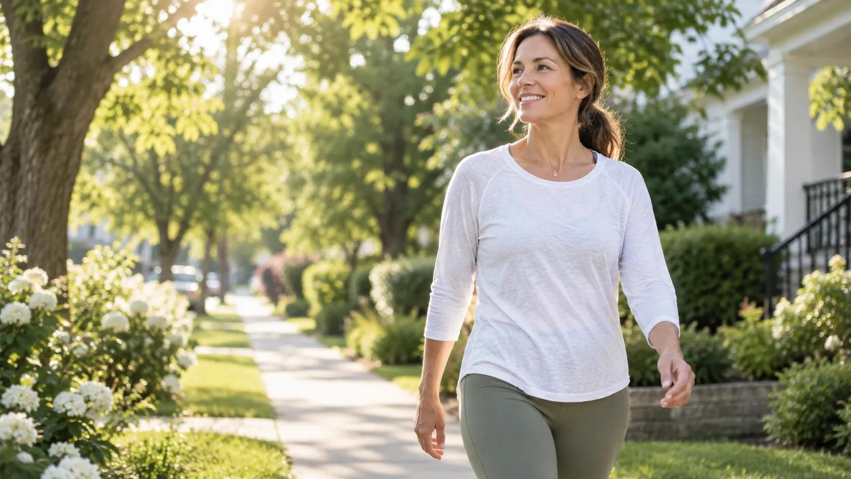 Woman enjoying an active morning wellness routine
